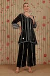 Buy_Nitisha Kashyap Official_Black Organza Embroidery, Mirrors, Beads V-neck Floral Kurta And Pant Set _at_Aza_Fashions