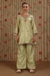 Buy_Nitisha Kashyap Official_Lime Cotton Embroidery, Beads, Mirrors, Tassels V-neck A-line Kurta With Pant _Online_at_Aza_Fashions