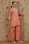 Shop_Nitisha Kashyap Official_Peach Cotton Beads, Embroidery, Mirrors, Sequins, Tassels Sleeve Kurta With Pant _Online_at_Aza_Fashions