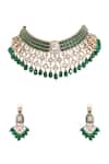 Buy_Auraa Trends_Green Beads, Stones, Rhinestones Kundan Polki And Emerald Choker Set _Online_at_Aza_Fashions