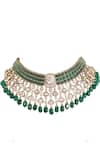 Auraa Trends_Green Beads, Stones, Rhinestones Kundan Polki And Emerald Choker Set _at_Aza_Fashions