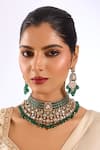 Buy_Auraa Trends_Green Beads, Stones, Rhinestones Kundan Polki And Emerald Choker Set _at_Aza_Fashions