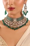 Buy_Auraa Trends_Green Beads, Stones, Rhinestones Kundan Polki And Emerald Choker Set 