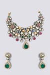 Shop Auraa Trends Gold Plated Stones Kundan Polki And Multi-colored Choker Set at Aza Fashions Shop_Auraa Trends_Gold Plated Stones Kundan Polki And Multi-colored Choker Set_at_Aza_Fashions