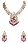 Buy_Auraa Trends_Multi Color Gemstones, Beads, Pearls Kundan Polki And Ruby Stone Necklace Set_Online_at_Aza_Fashions