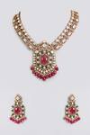 Shop_Auraa Trends_Multi Color Gemstones, Beads, Pearls Kundan Polki And Ruby Stone Necklace Set_at_Aza_Fashions