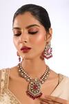 Buy_Auraa Trends_Multi Color Gemstones, Beads, Pearls Kundan Polki And Ruby Stone Necklace Set_at_Aza_Fashions