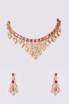 Shop_Auraa Trends_Gold Plated Stones Kundan Choker Necklace And Chandelier Earrings _at_Aza_Fashions