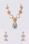 Shop_Auraa Trends_Multi Color Beads, Stones Oxidized Silver Enamel Lotus Motif Necklace Set _at_Aza_Fashions