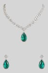 Shop_Auraa Trends_Silver Plated Crystals, Diamond-cut Zircon Necklace Set With Teardrop Pendant _at_Aza_Fashions