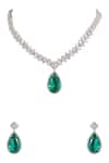 Shop_Auraa Trends_Silver Plated Crystals, Diamond-cut Zircon Necklace Set With Teardrop Pendant _Online_at_Aza_Fashions