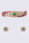 Shop_Auraa Trends_Gold Plated Stones, Crystals Zircon And Ruby Kundan Choker & Earring Set _at_Aza_Fashions