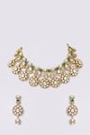 Shop_Auraa Trends_Gold Plated Gemstones, Kundan Necklace Set With Green And Earrings _at_Aza_Fashions