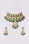 Shop_Auraa Trends_Green Gemstones, Pearls Kundan And Embellished Necklace Set _at_Aza_Fashions