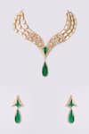 Shop_Auraa Trends_Gold Plated Stones, Crystals, Green And Kundan Necklace Set _at_Aza_Fashions