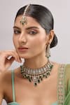 Buy_Auraa Trends_Green Gemstones, Pearls Rhodium Finish Emerald Stone Necklace Set _at_Aza_Fashions
