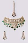 Shop_Auraa Trends_Green Gemstones, Pearls Rhodium Finish Emerald Stone Necklace Set _at_Aza_Fashions