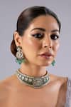 Buy_Auraa Trends_Gold Plated Stones, Beads Kundan Polki And Emerald Necklace Set _at_Aza_Fashions