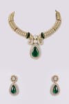 Shop_Auraa Trends_Green Stones Two-tone Kundan Polki And Necklace Set _at_Aza_Fashions