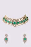 Shop_Auraa Trends_Green Gemstones Kundan Polki And Onyx Necklace Set _at_Aza_Fashions