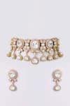 Shop_Auraa Trends_Gold Plated Stones, Faux Diamonds Kundan Polki Necklace And Earring Set _at_Aza_Fashions