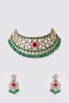Shop_Auraa Trends_Green Stones, Pearls Kundan Polki And Multi-colored Necklace Set _at_Aza_Fashions