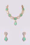 Shop_Auraa Trends_Gold Plated Stones, Pearls Kundan Polki And Green Necklace Set _at_Aza_Fashions