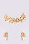 Shop_Auraa Trends_Gold Plated Pearls, Stones Kundan Polki Necklace Set With Drops _at_Aza_Fashions