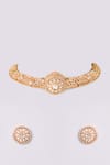 Shop_Auraa Trends_Gold Plated Stones Finish Kundan Polki Necklace And Earring Set _at_Aza_Fashions