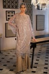Buy_Esha L Amin_Beige Net, Crepe Embroidery, Sequins Keyhole Neck Kurta _at_Aza_Fashions