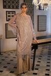 Esha L Amin_Beige Georgette Plain Pant _Online_at_Aza_Fashions