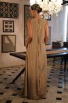 Shop_Esha L Amin_Beige Net, Crepe Embroidery, Beads Round Neck Flowy Back Front Top _at_Aza_Fashions