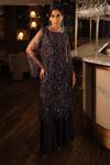 Esha L Amin_Purple Net, Crepe Sequins, Embroidery Round Neck Kurta _Online_at_Aza_Fashions
