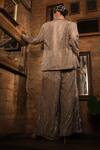 Shop_Esha L Amin_Beige Net, Crepe Embroidery Blazer _at_Aza_Fashions