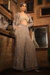 Buy_Esha L Amin_Beige Net, Crepe Embroidery Blazer _Online_at_Aza_Fashions