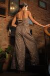 Shop_Esha L Amin_Beige Net, Crepe Sequins Embroidered Pant _at_Aza_Fashions