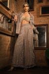 Buy_Esha L Amin_Beige Net, Crepe Sequins Embroidered Pant _at_Aza_Fashions