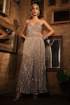 Buy_Esha L Amin_Beige Net, Crepe Sequins, Embroidery Sweetheart Neck Corset _Online_at_Aza_Fashions
