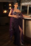 Esha L Amin_Purple Net, Crepe Sequins, Embroidery Sweetheart Neck Corset _Online_at_Aza_Fashions