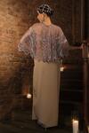 Shop_Esha L Amin_Beige Round Neck Embroidered Short Cape _at_Aza_Fashions