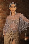 Buy_Esha L Amin_Beige Round Neck Embroidered Short Cape _at_Aza_Fashions