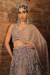 Esha L Amin_Beige Net, Crepe Embroidery, Sequins Lehenga _Online_at_Aza_Fashions