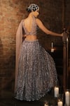 Shop_Esha L Amin_Beige Net, Crepe Embroidery, Sequins Lehenga _at_Aza_Fashions