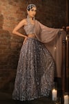 Shop_Esha L Amin_Beige Net, Crepe Embroidery, Sequins Lehenga _Online_at_Aza_Fashions