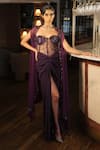 Esha L Amin_Purple Open Neck Embroidered Border Long Cape _Online_at_Aza_Fashions