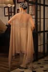 Shop_Esha L Amin_Beige Open Neck Embroidered Border Long Cape _at_Aza_Fashions