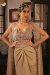 Buy_Esha L Amin_Beige Open Neck Embroidered Border Long Cape _Online_at_Aza_Fashions
