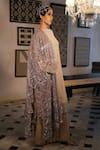 Buy_Esha L Amin_Beige Georgette, Net Embroidery, Sequins Round Neck Cuff Kurta _Online_at_Aza_Fashions