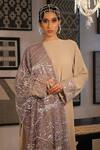 Esha L Amin_Beige Net Embroidery, Sequins Dupatta _Online_at_Aza_Fashions