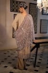 Shop_Esha L Amin_Beige Net Embroidery, Sequins Dupatta _at_Aza_Fashions